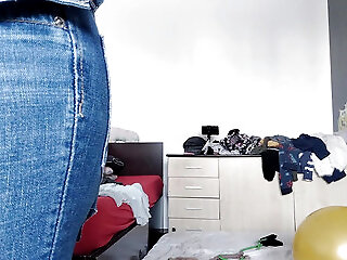 An Amateur Has Fun Trying On Clothes She Has Cut. An Amateur Dances Naked In The House.