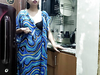 Indian Stepmom Watches And Enters Her Stepson's Kitchen To Fuck Him.