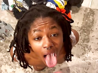 Petite Barely Legal Black Girl Gives Crazy Blowjob