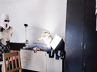 The Sexy Wife Is Having Fun Testing Clothes And Cuts Them. The Brunette Dances Naked Around The House.