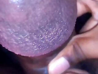 Woman Licking Huge Black Mishroom Head Make Cum