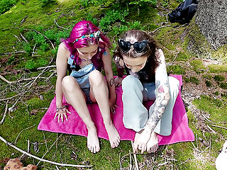 Two Alt Girls Have A Picnic In The Forest And It Goes Well