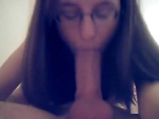 Cute Geeky Brunette Gets Her Mouth Fucked By A Huge Fat Dick