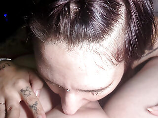 Goth Giving A Closeup Deepthroat Blowjob Under The Desk While Working