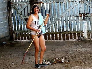 Wife Without Panties Working In Front Yard Teasing Husband