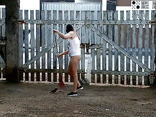 Wife Without Panties Working In Front Yard Teasing Husband