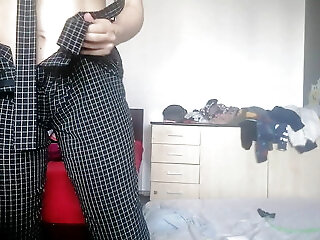 An Amateur Has Fun Trying On Clothes She Has Cut. Amateur Dances Naked In The House