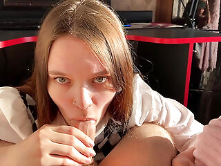 Stepdaughter Prevents Stepfather Play A Computer Game. But She Sucks Dick Well With A Swallow Part 2