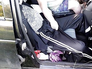In The Car In The Parking Lot, A Neighbor Jerks Off My Dick Until I Cum