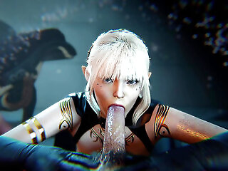 A Slutty White Haired Elf Giving A Mesmerizing Blow Job