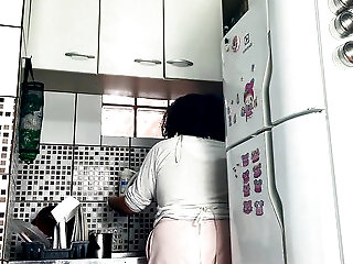 Chubby Housewife Farting While Washing Dishes Style