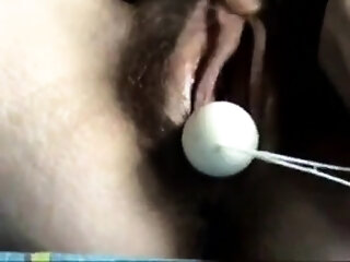 My Hairy Girl Plays With Love Balls And Gets An Orgasm