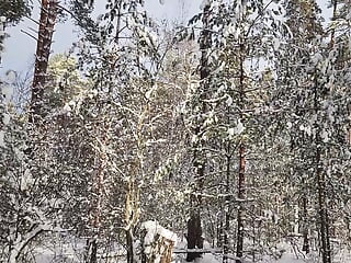 Hard Fuck In The Snowy Woods - Steam Coming Out Of Her Pussy Along With Cum